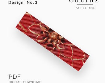 Full Dahlia Flower Loom Bracelet Pattern, Detailed Red Bloom with Layered Petals - Design No.3