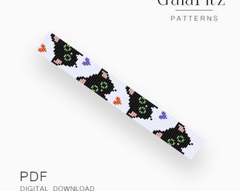 Black Cat Loom Bead Pattern PDF, Green Eyed Cat Bracelet Pattern, Cute Animal Beadwork