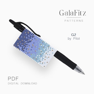 May include: A black pen with a beaded design in shades of blue, white, and gold. The pen is labeled "G2 by Pilot" and the text "GalaFitz PATTERNS" is also visible. The words "PDF DIGITAL DOWNLOAD" are at the bottom.
