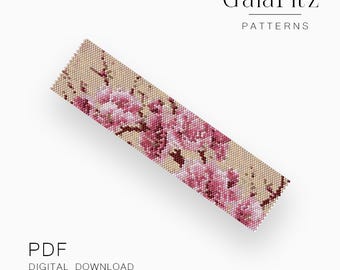 Sakura Blossom Peyote Bracelet Pattern, Japanese Cherry Bloom Cuff - Even & Odd Count