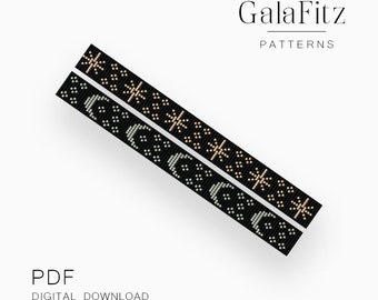 Celestial Loom Bracelet Pattern Set, Moon Phases and Starry Night Design, Boho Cosmic Beadwork PDF
