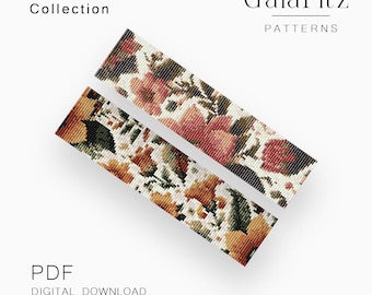 Vintage Autumn Floral Loom Bracelet Pattern Set, Fall Leaves and Flowers Rustic Botanical Cuff Collection