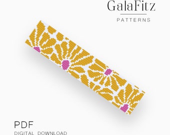 Yellow Daisy Loom Bracelet Pattern PDF, Abstract Floral Bead Loom Cuff, Modern Retro Flower Design