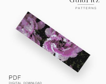 Pink Peony Floral Peyote Bracelet Pattern, Realistic Bloom Beadwork Design - Even & Odd Count