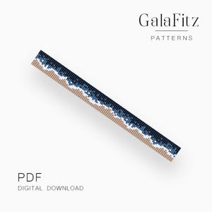 May include: A beaded pattern in shades of blue, white, and tan, resembling a stylized wave design. The text "GalaFitz PATTERNS" is at the top, and "PDF DIGITAL DOWNLOAD" is at the bottom. The pattern is presented on a white background.