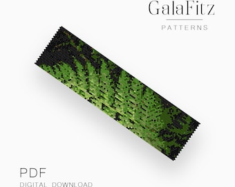 Fern Leaf Peyote Bracelet Pattern, Green Forest Frond Design - Even & Odd Count