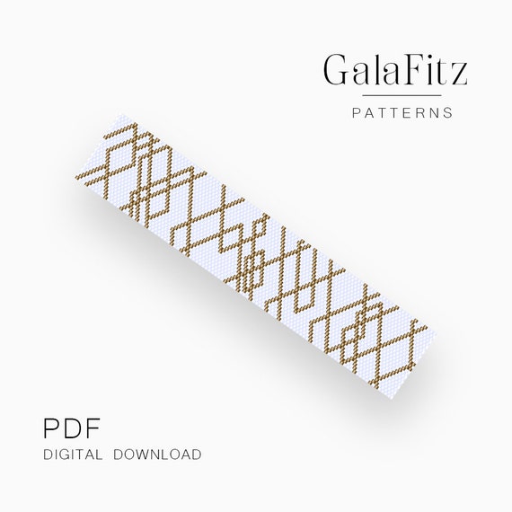 White Bronze Geometric Peyote Bracelet Pattern, Abstract Line Beadwork Design - Even & Odd Count