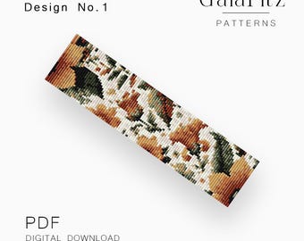 Vintage Autumn Floral Loom Bracelet Pattern, Rustic Botanical Cuff in Warm Earth Tones - Design No.1