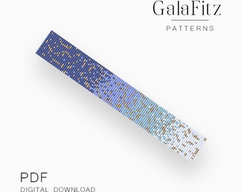 ブルーオンブレビーズルームパターンPDF - ゴールドアクセントのグラデーションブレスレットデザイン、初心者向け