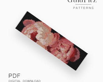 Peony Peyote Bracelet Pattern PDF, Romantic Pink Floral Beadwork Cuff, Botanical Jewelry Digital Download - Even & Odd Count