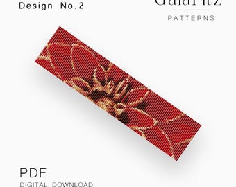 Dahlia Bloom Loom Pattern Bracelet, Layered Red Petals with Dark Center Detail - Design No.2