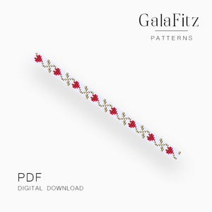Hjärtformad pärlvävstolsmönster PDF, Romantiskt armband med gyllene vinrankedesign, Pärlvävstolsmönster med fröpärlor