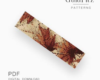 Falling Autumn Maple Leaves Peyote Bracelet Pattern, Rustic Fall Beadwork - Even & Odd Count