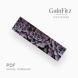 Succulent Garden Loom Bracelet Pattern PDF, Purple Botanical Beadwork Cuff, Desert Inspired Beading