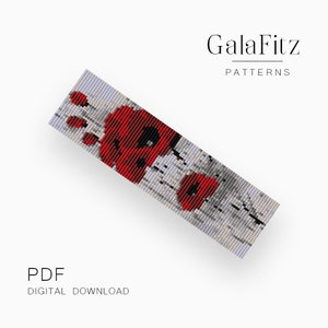 Patrón de telar de cuentas con flor de amapola roja para hacer pulseras, diseño floral con cuentas