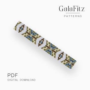 May include: A digital download pattern by GalaFitz. The design features a geometric pattern in shades of blue, green, and brown on a white background. The text "PDF DIGITAL DOWNLOAD" is at the bottom.
