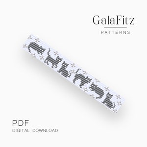 May include: A digital download PDF pattern for a beaded bracelet featuring a repeating pattern of black cats on a white background. The pattern is titled "GalaFitz Patterns".