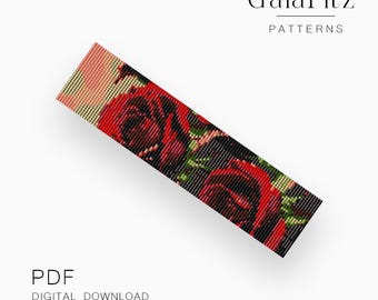 Red Rose Loom Bracelet Pattern, Bold Floral Beadwork Design, Romantic Vintage Style, DIY Gift for Beader