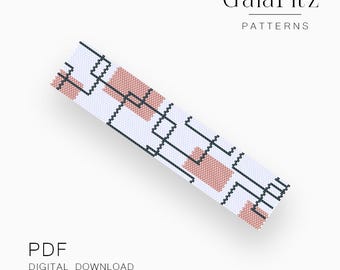 Soft Blush Geometric Peyote Bracelet Pattern, Minimal Line Art Beadwork Design - Even & Odd Count