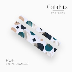 金色のストライプが入った円形の抽象的なデザイン、偶数と奇数のペヨーテステッチブレスレットの作り方パターン、即時ダウンロード /P0683/