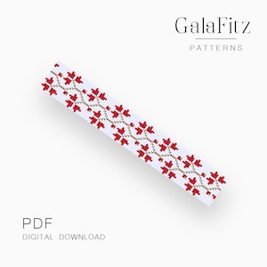 May include: A white and red beaded pattern with a floral design. The pattern is a digital download, as indicated by the text "PDF DIGITAL DOWNLOAD". The GalaFitz Patterns logo is in the upper right corner.