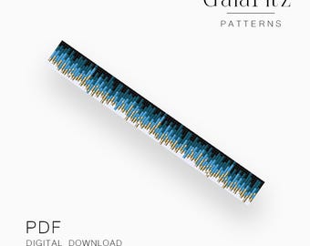 Abstract Blue Gradient Loom Bracelet Pattern PDF, White Gold Navy Modern Seed Bead Loom Design
