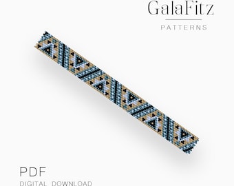 Blue and Gold Tribal Inspired Ornament Peyote Bracelet Pattern - Even and Odd Count