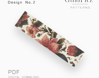 Vintage Autumn Flower Loom Bracelet Pattern, Dusty Rose Botanical Cuff DIY - Design No.2