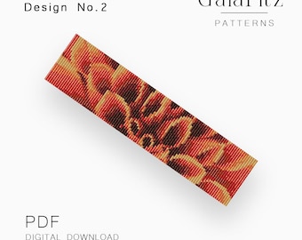Orange Dahlia Flower Loom Bracelet Pattern PDF, Floral Seed Bead Weaving Design – Design No.2
