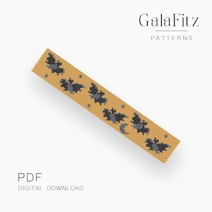 May include: A tan beaded pattern with black bat and moon designs. The image includes the text "GalaFitz PATTERNS" and "PDF DIGITAL DOWNLOAD". The pattern is a digital download.