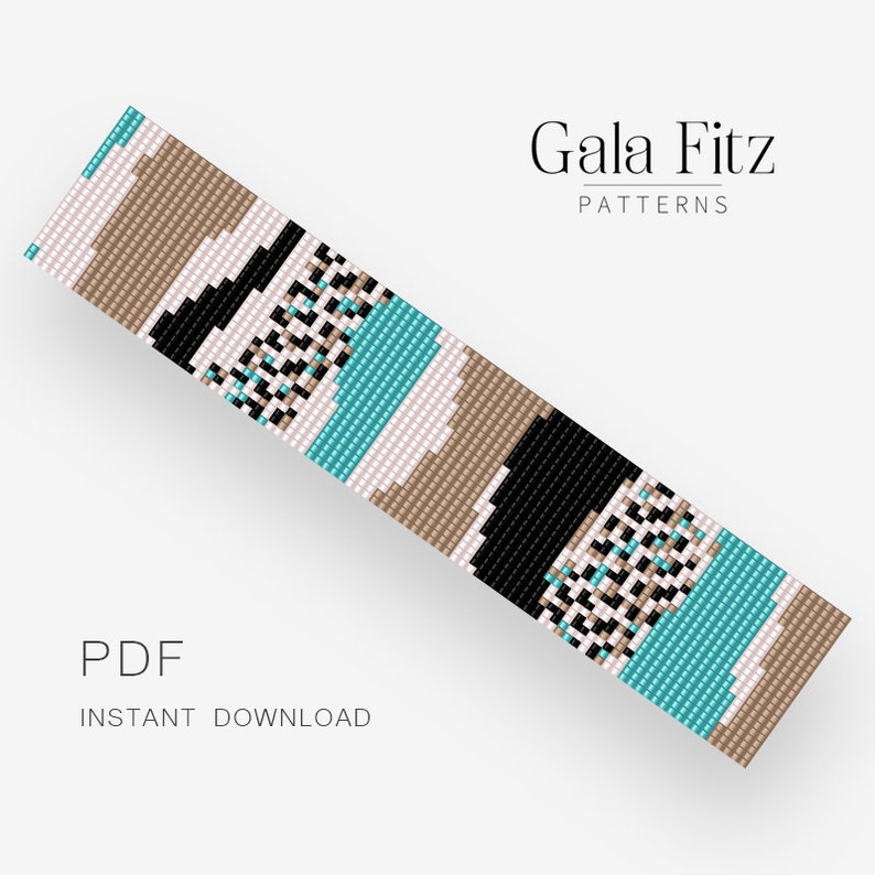 Turquoise abstract bead loom bracelet making pattern Bead loom pattern Instant download BL0096
