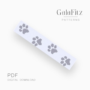 Pode incluir: Um design retangular azul claro com quatro pegadas cinzentas. O texto "PDF DIGITAL DOWNLOAD" está na parte inferior. O logótipo GalaFitz Patterns está na parte superior.
