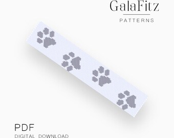 Dog Paw Peyote Bracelet Pattern, Minimal Grey Paw Print Design, Pet Lover Jewelry DIY - Even & Odd Count