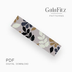 Patrón PDF para pulsera tejida con hojas abstractas, diseño de abalorios botánicos neutros.
