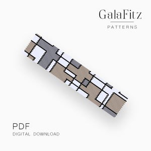 May include: A digital download pattern by GalaFitz. The design features a geometric pattern in shades of gray, white, and tan, with black outlines. The text "GalaFitz PATTERNS" is at the top, and "PDF DIGITAL DOWNLOAD" is at the bottom.