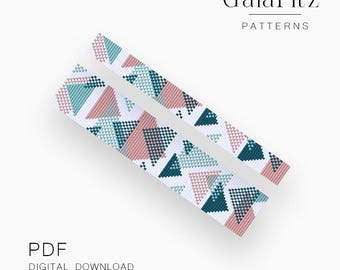 Abstract geometry bead loom pattern, Wide and narrow modern beaded bracelet making, DIY gift idea /BL0181/