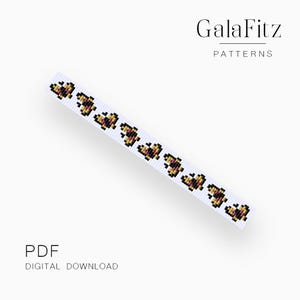 May include: A white strip with a repeating pattern of pixelated hearts in shades of brown, yellow, and black. The text "GalaFitz PATTERNS" is at the top, and "PDF DIGITAL DOWNLOAD" is at the bottom.