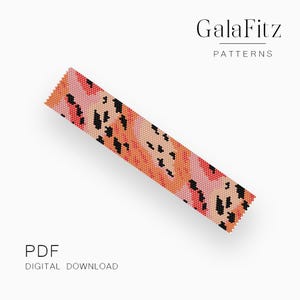 Abstract spotted camouflage peyote bracelet pattern, Even & odd count peyote stitch, Warm tones beading design, PDF Download /P0946/