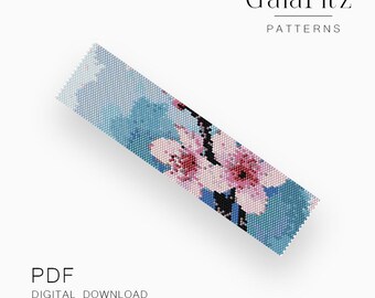 Cherry Blossom Peyote Bracelet Pattern, Sakura Bead Pattern PDF, Pink Spring Beading Design - Odd Even Count