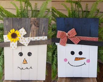 Scarecrow and Snowman wooden pallet Decoration (Reversible option)