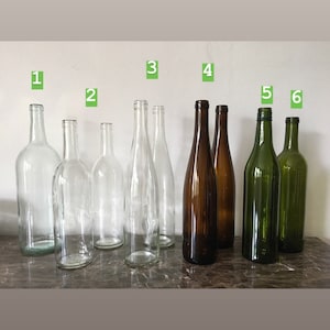 Clean Empty Wine Bottles Clear, Olive Green, Brown for DIY Crafting Riesling Bordeaux