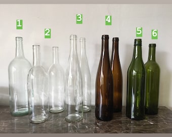 Clean Empty Wine Bottles Clear, Olive Green, Brown for DIY Crafting Riesling Bordeaux