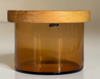 Kaj Franck brown glass purtilo with wood lid