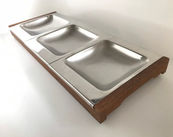 Bandeja de teca de acero Painometalli