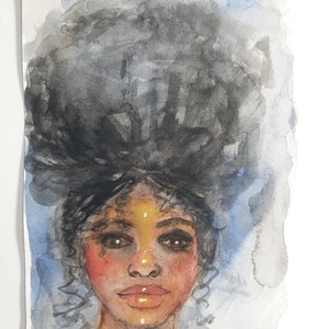 Hand Painted - Watercolour - Portrait on Blue #2 - 5x7.5