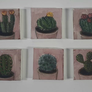 Hand Painted - Oil Painting - 6 mini Succulents - 2x2