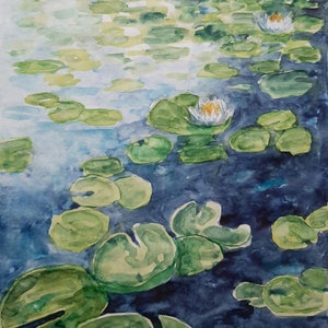 Hand Painted - Watercolour - Lilypads - 8.25x10