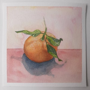 Hand Painted - Watercolour  - Tangerine - 6x6