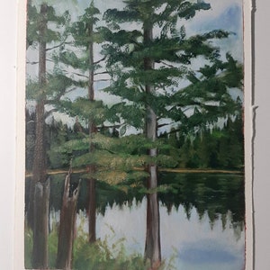 Hand Painted - Oil Painting - Trees at Hoover Lake - 8x10