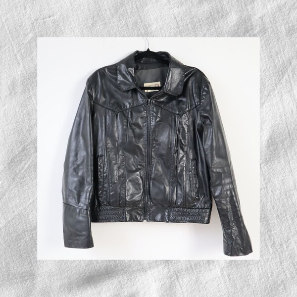 Vintage Leder Attic Schwarze Echtlederjacke, Größe S